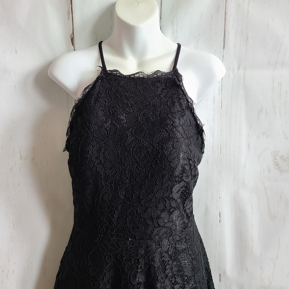 Aaron & amber black lace halter mini dress strappy back size large new prom - Picture 4 of 7